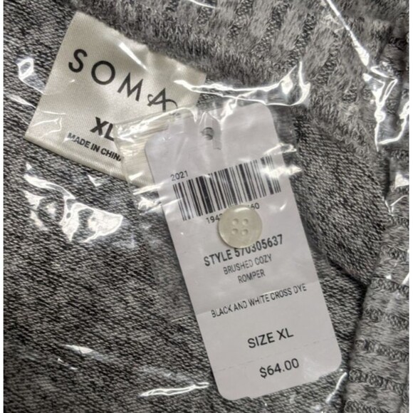 Women's NWT~SOMA Brushed Cozy Super Soft Romper in Black And White Cross Dye XL - Picture 8 of 8